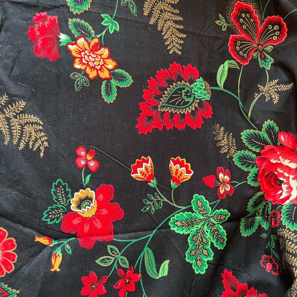 Concord Fabrics Joan Kessler Floral Black Cotton Fabric 1 yd Jacobean NEW Vtg